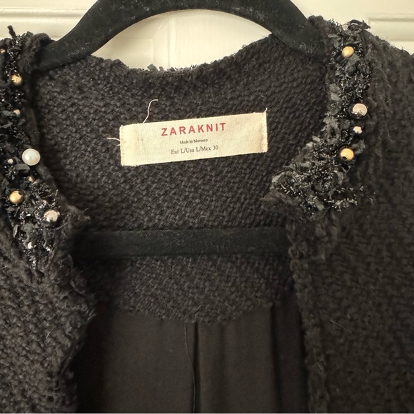 Zara Black Women’s Beaded Sweater Top in Cotton Size Large - Picture 2 of 6
